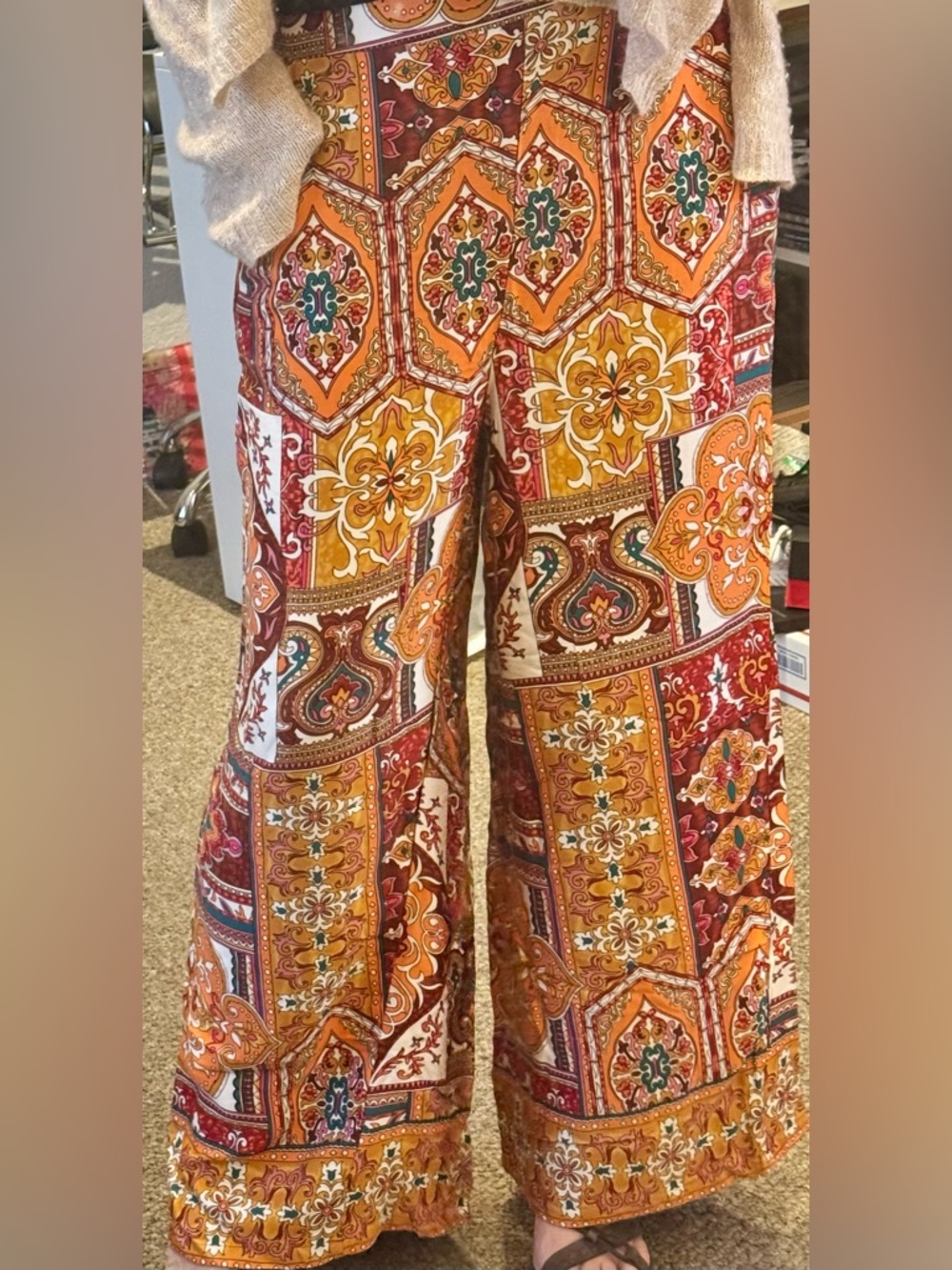 Haute Hippie multi color boho geometric print woven wide leg palazzo pant